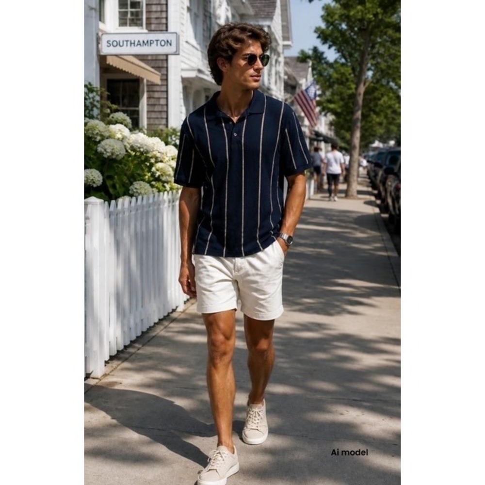 Grand Slam Mens XXL Navy Blue Striped Mercerized Cotton‎ Polo Shirt Short Sleeve